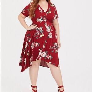 Torrid Burgundy Floral Challis Button Front Shirt Dress Sz.2